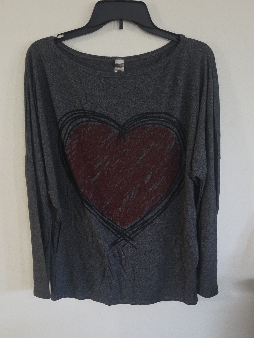 Juicy Couture Dark Gray Long Sleeve Top with Burgundy Heart